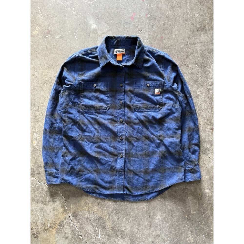 Duluth Trading Co 40 Grit Men's Large Flannel Shirt Blue Plaid Standard Fit L